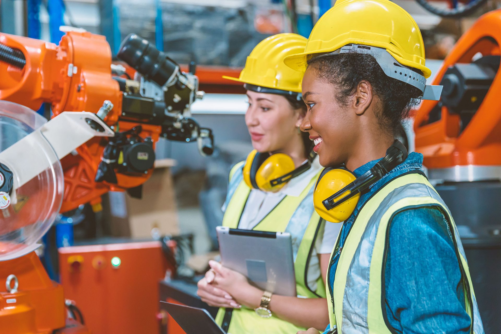 Hard hat, Motor vehicle, Safety glove, Helmet, Workwear, Product, Smile, Yellow, Engineer, Headgear