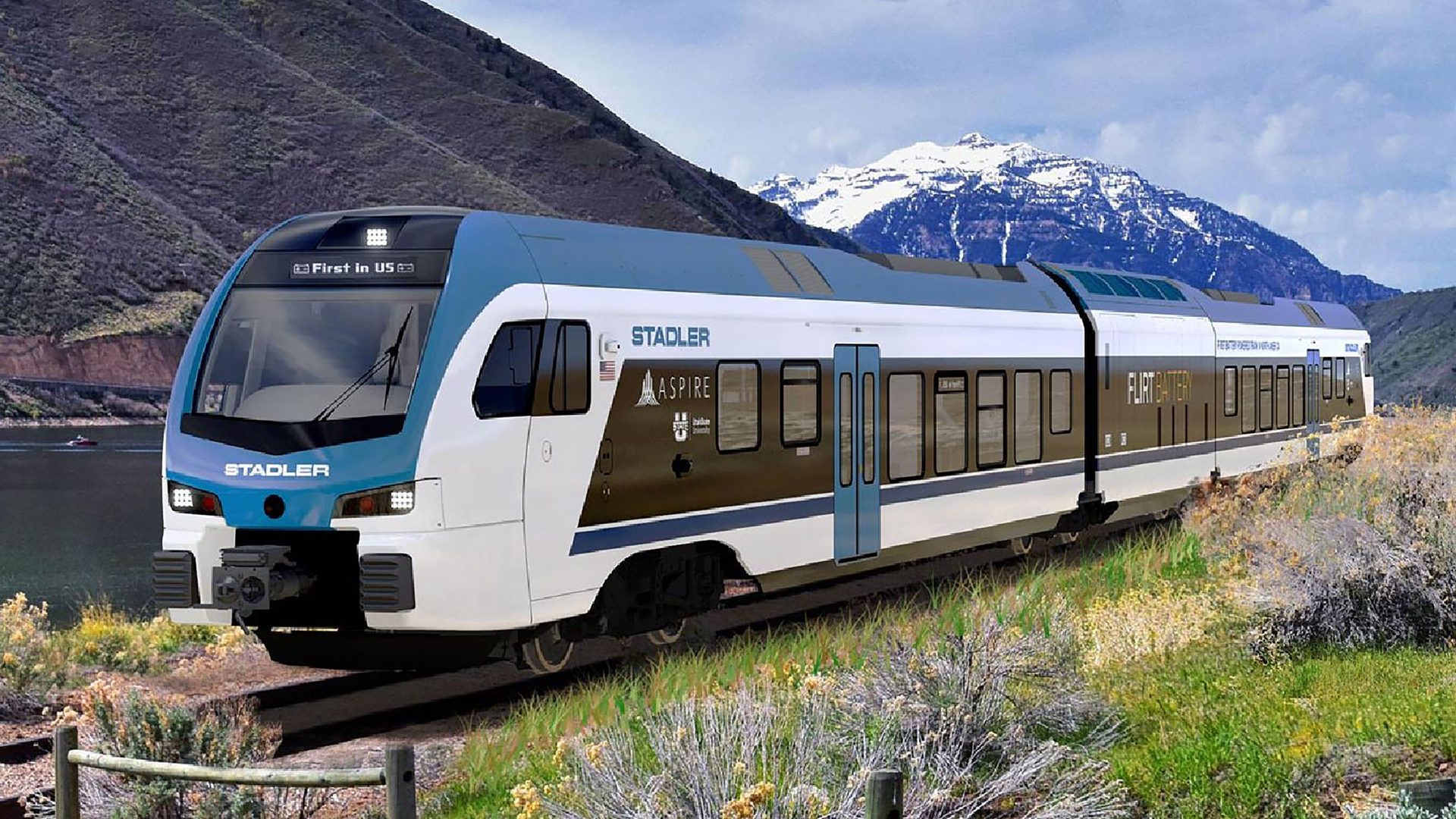 Motor vehicle, Rolling stock, Sky, Plant, Mountain, Train, Cloud, Track, Wheel