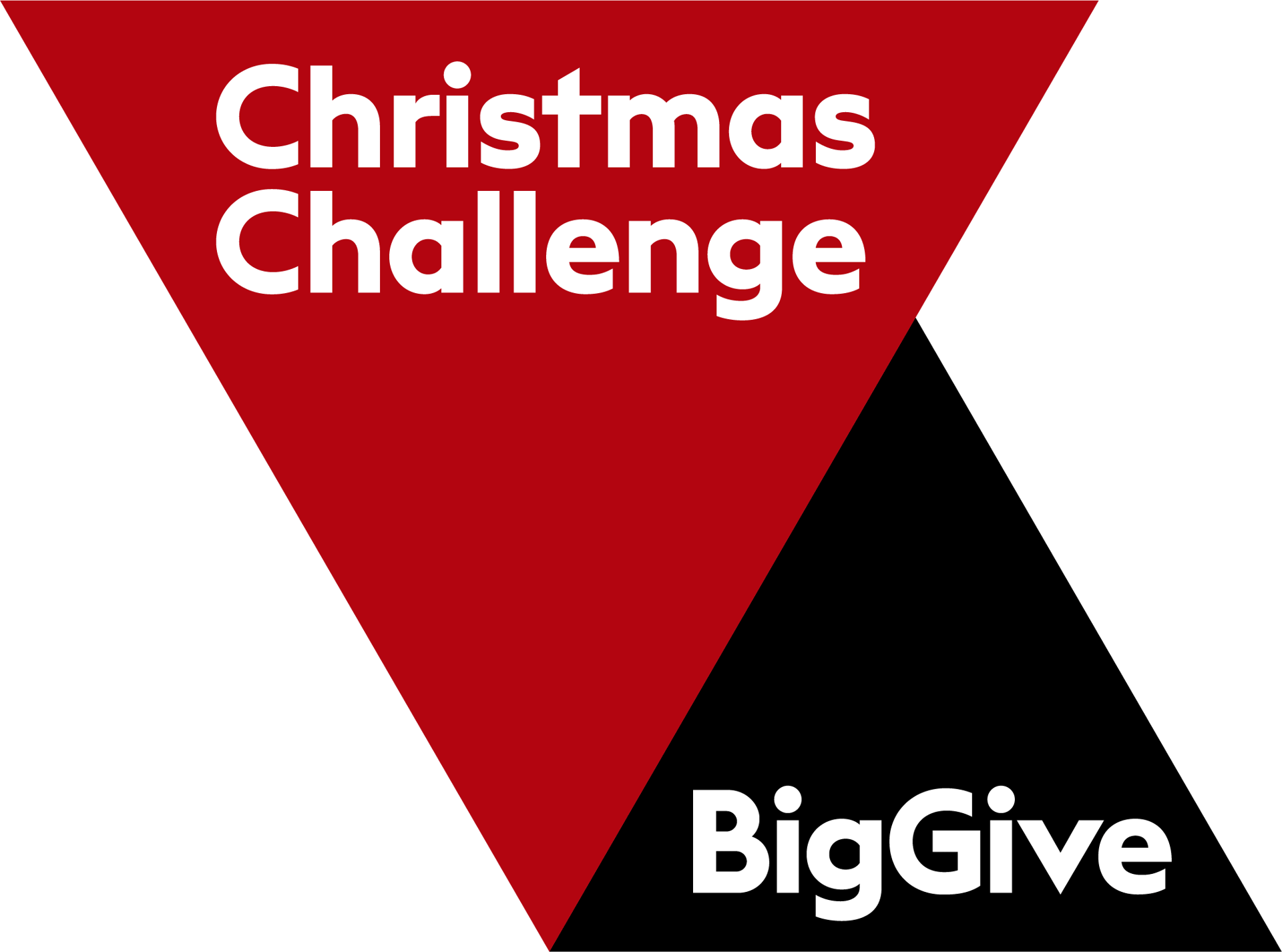 Christmas Challenge and BigGive logos on a red, black, and green triangular background.