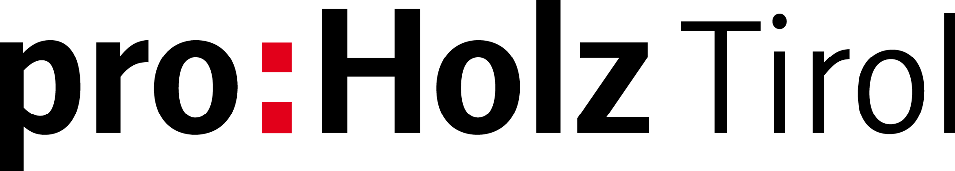 The logo for pro:Holz Tirol, featuring the name in black text with a red colon on a green background.