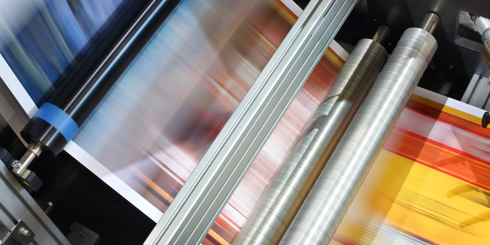 Image of a flexographic printing press in operation