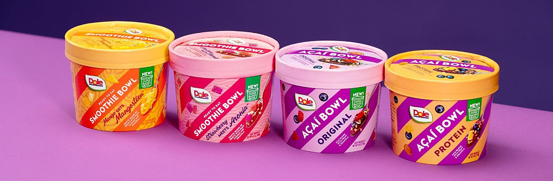 Assortment of Dole® Smoothie Bowls lined up