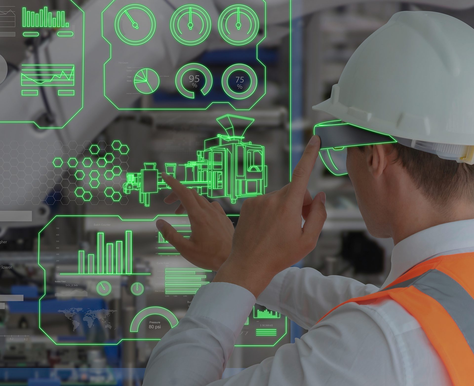 Factory worker employing Movicon.NExT HMI/SCADA software