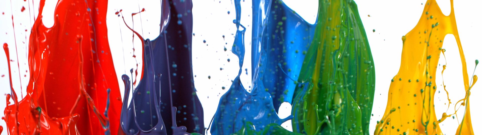 Red, purple, blue, green and yellow paint splashes