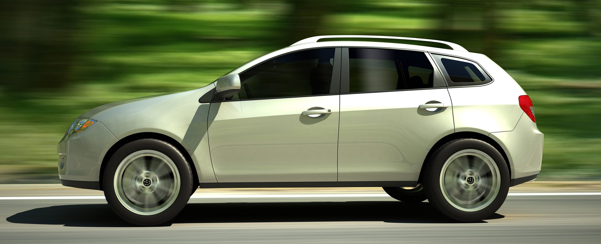 SUV Car driving forest road