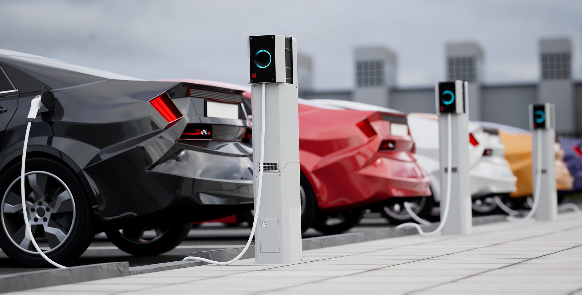 Electric cars charing on a city street