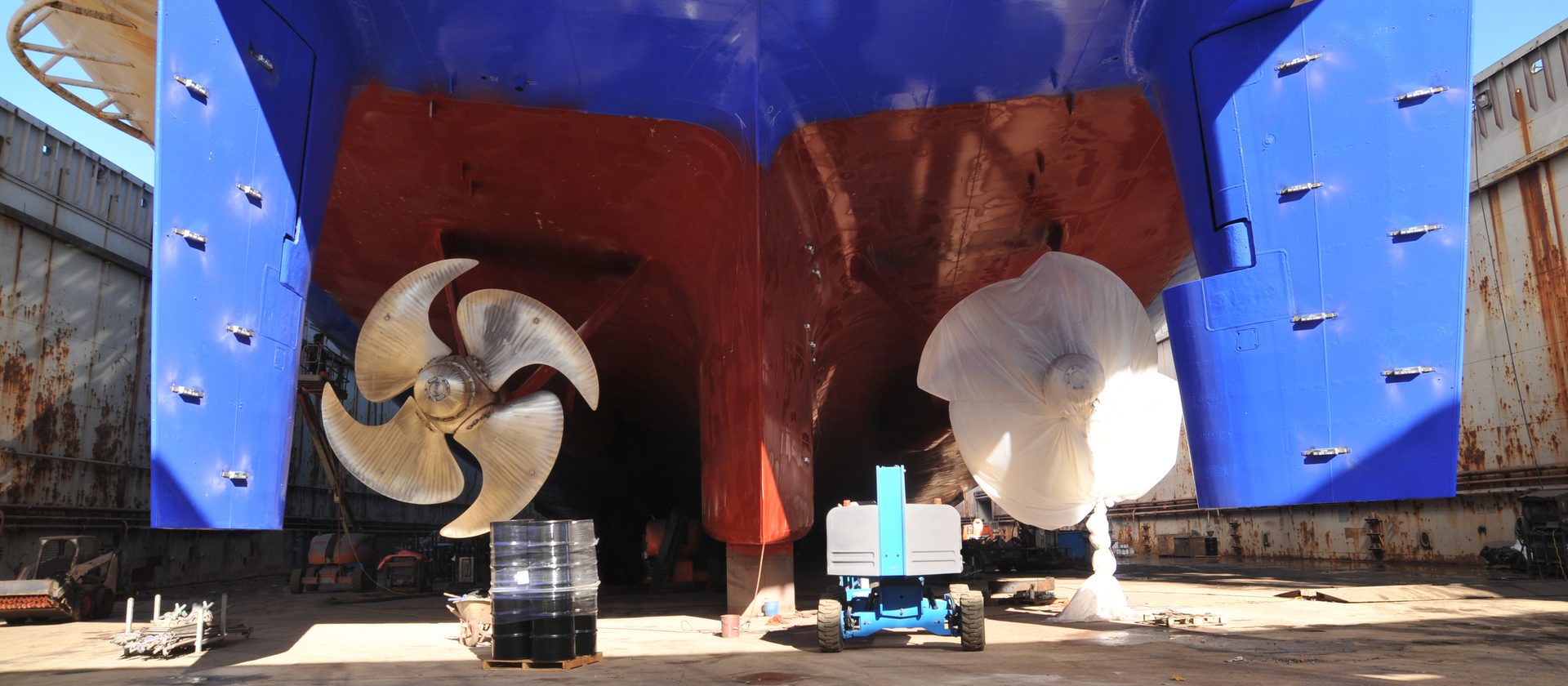 Propeller under reconstruction. Under the ship.