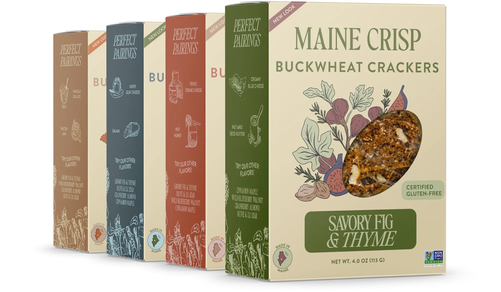 Maine Crisp Buckwheat Crackers product line