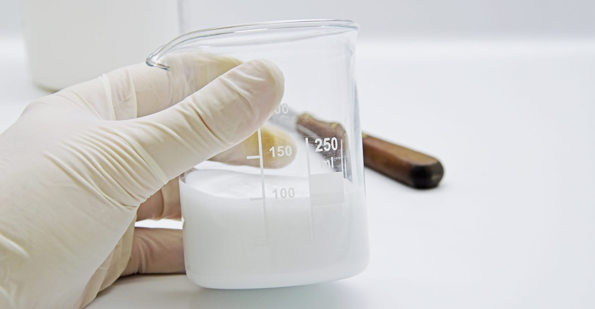 White resin in a beaker