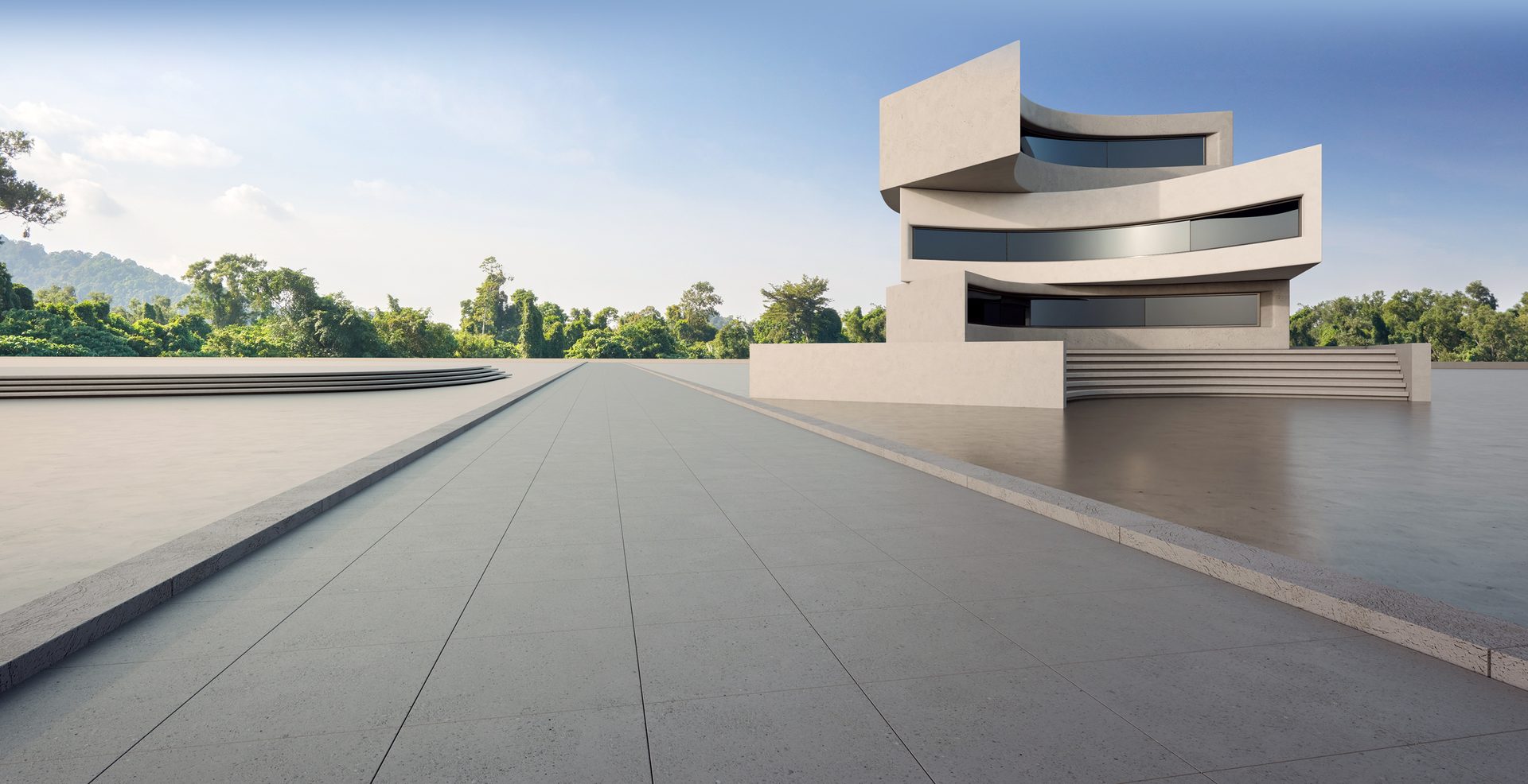 Abstract architecture design of modern building with shiny concrete floor