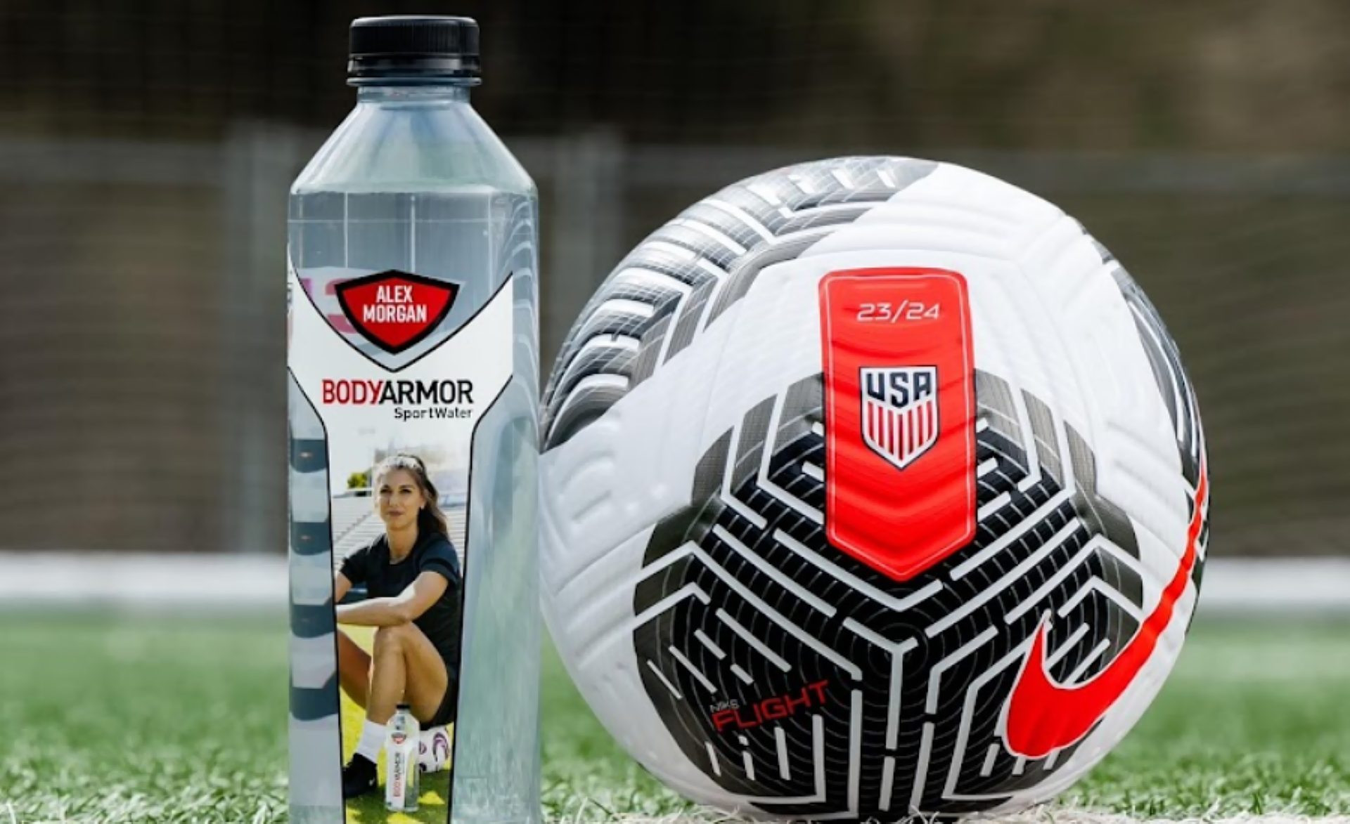 BODYARMOR bottle featuring Morgan next to soccer ball