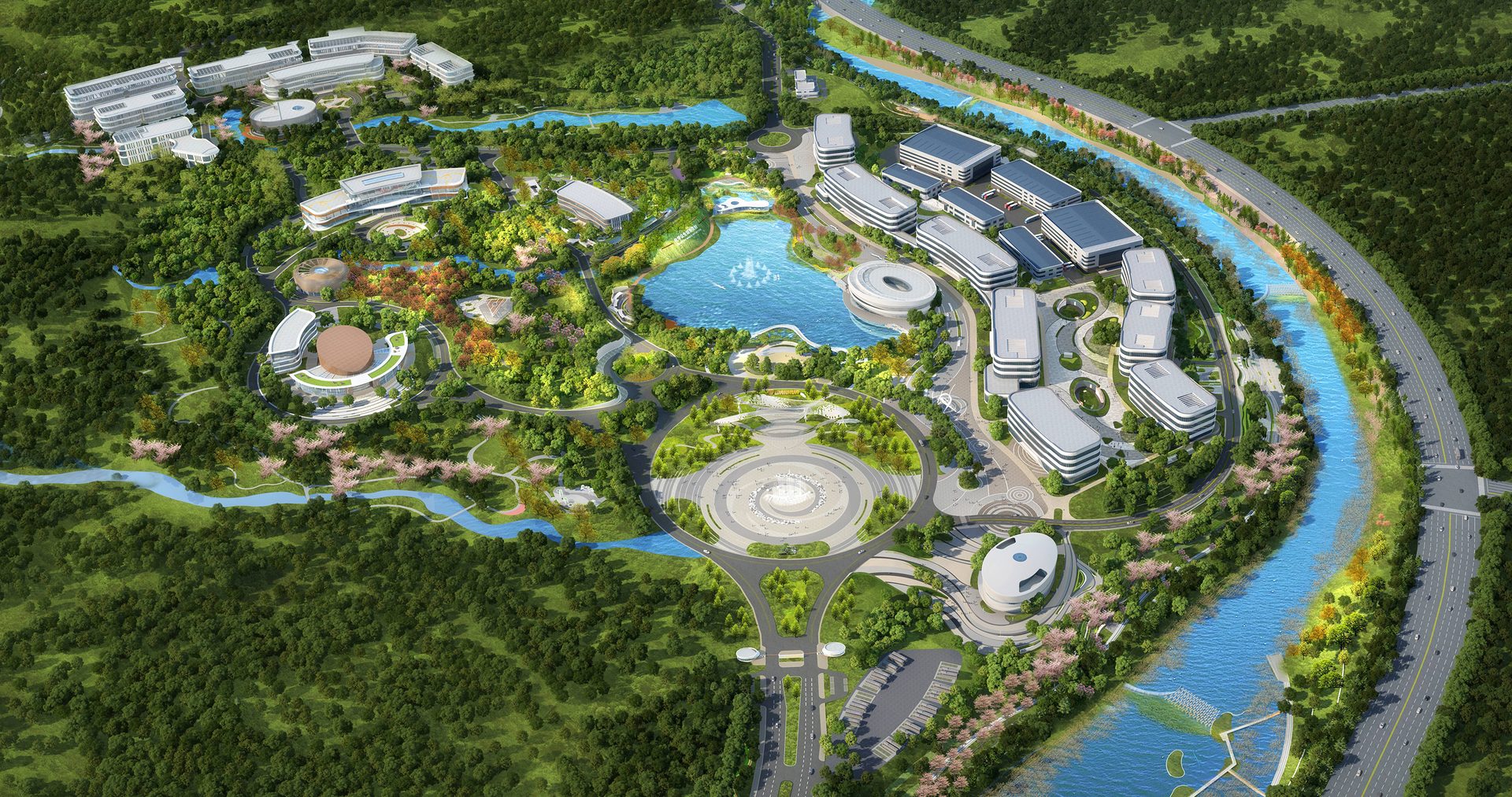 Overhead view of company headquarters