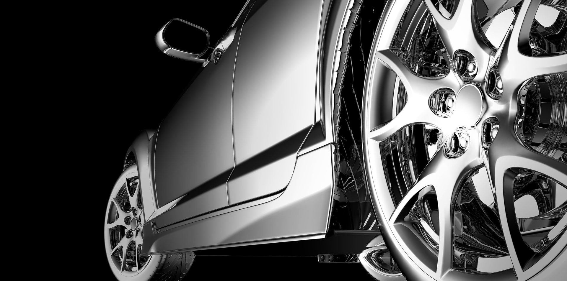 Car showcasing the chrome exterior on a black background