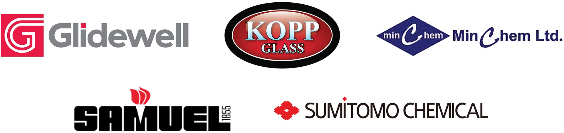 Partner Logos: Laeis GmbH, Kopp Glass Inc., Minchem Limited, Samuel Packaging Systems, Sumitomo Chemical Co. Ltd.