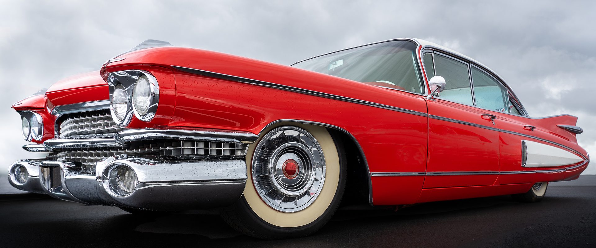 Side view of shiny classic American car 