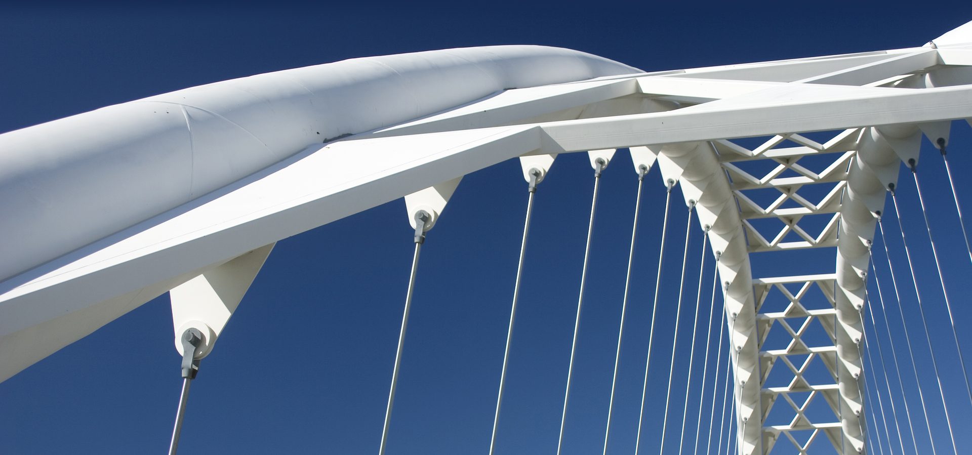 The arch of the Humber River Walk Bridge in Toronto, Ontario