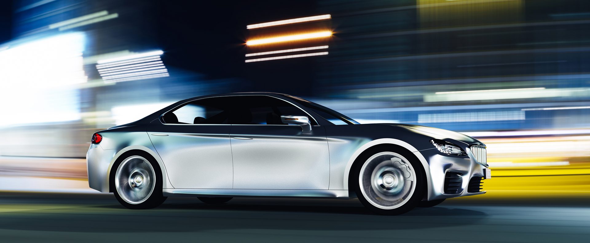 Urban view from side of fast moving car