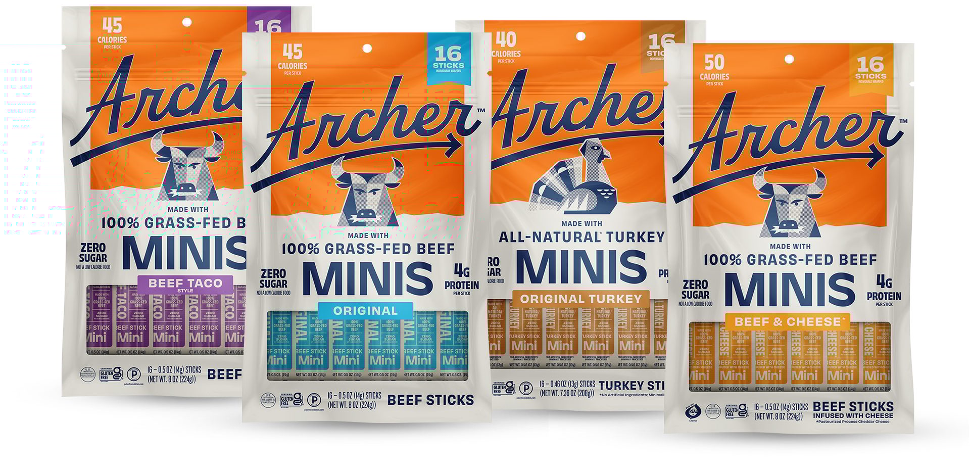 Archer pouches lined up next to each other