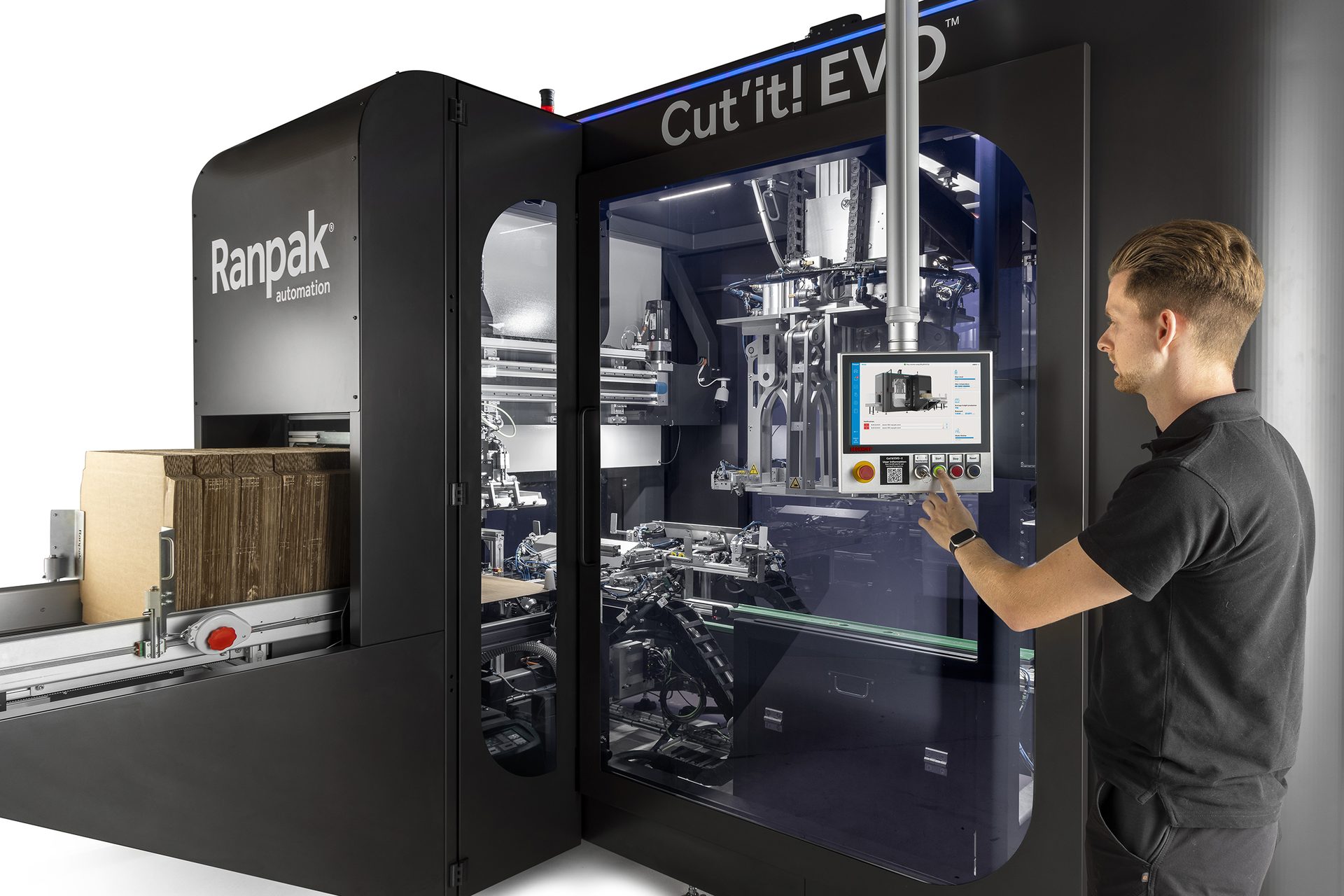 Employee operating Ranpak equipment