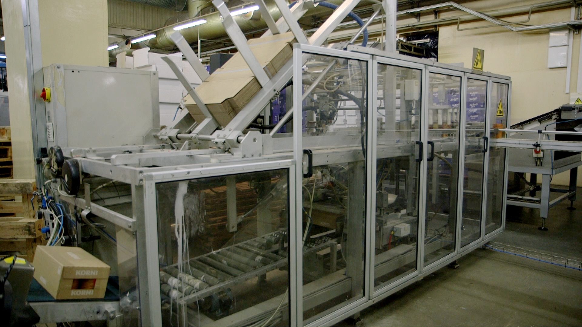 Carton packing equipment in a food factory