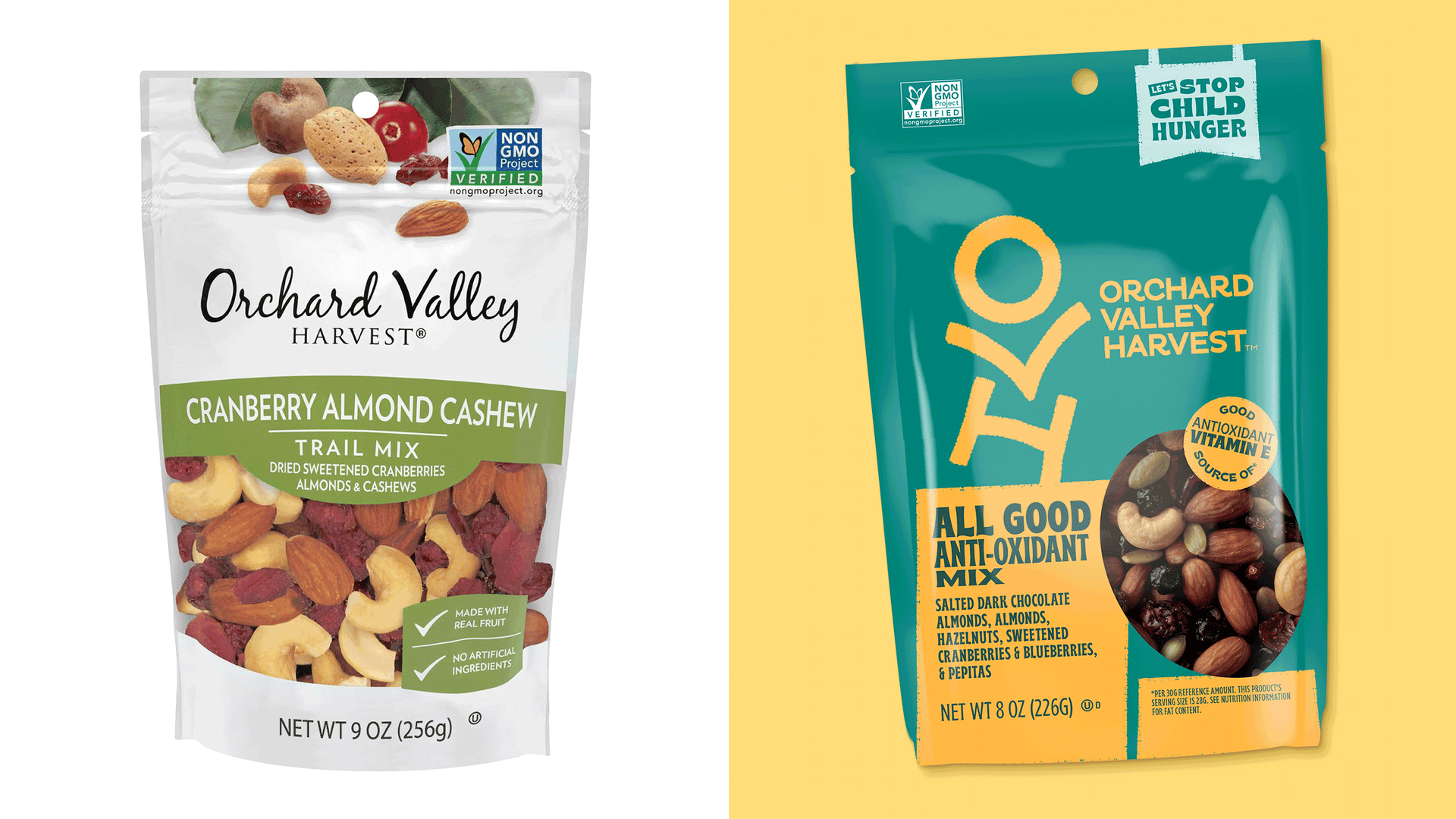 Orchard Valley Harvest - before and after redesigned packages