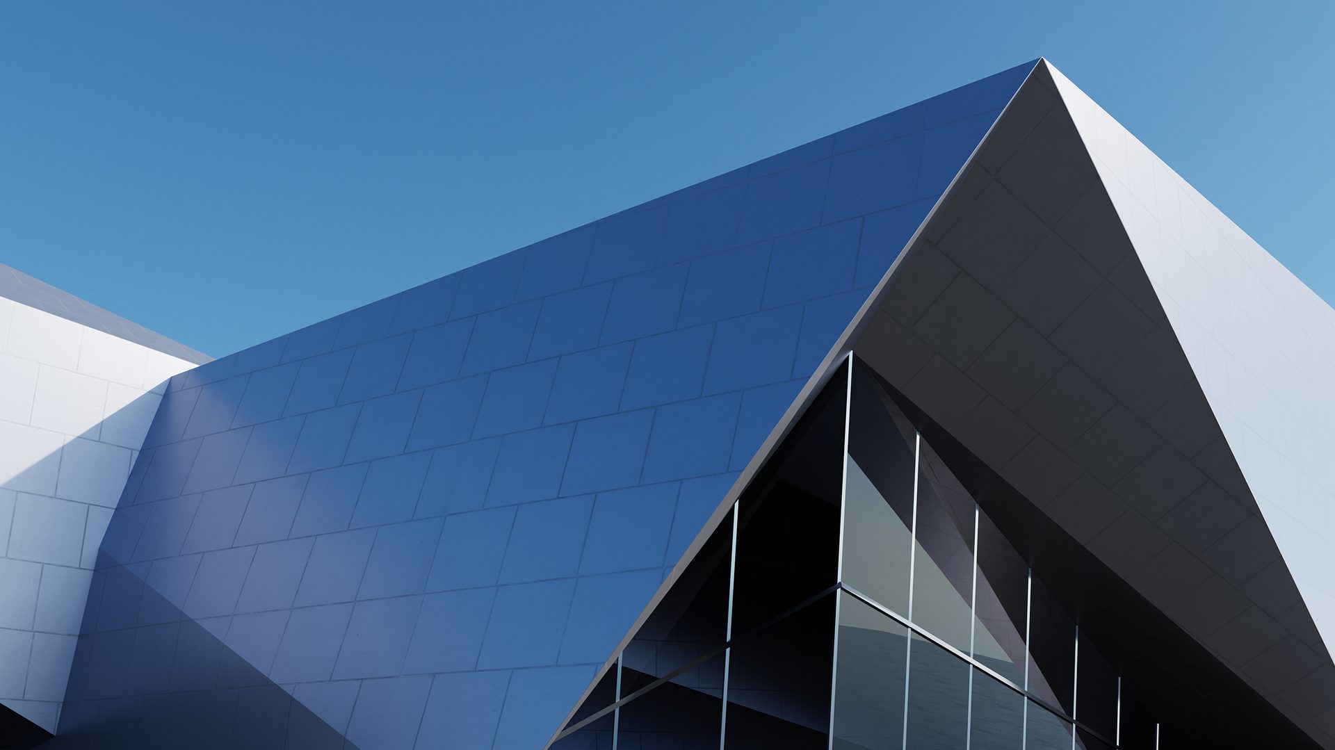 Abstract architecture background, glass or metallic building, modern exterior, titanium architectural