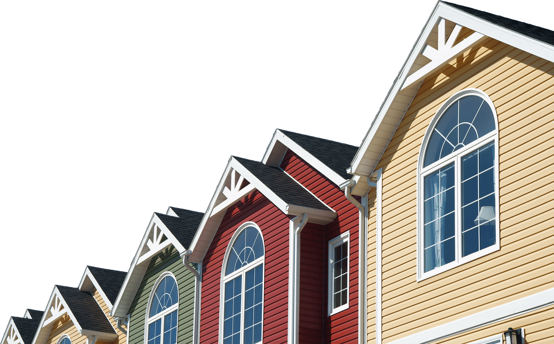 A newly constructed row of brightly coloured North American style town house