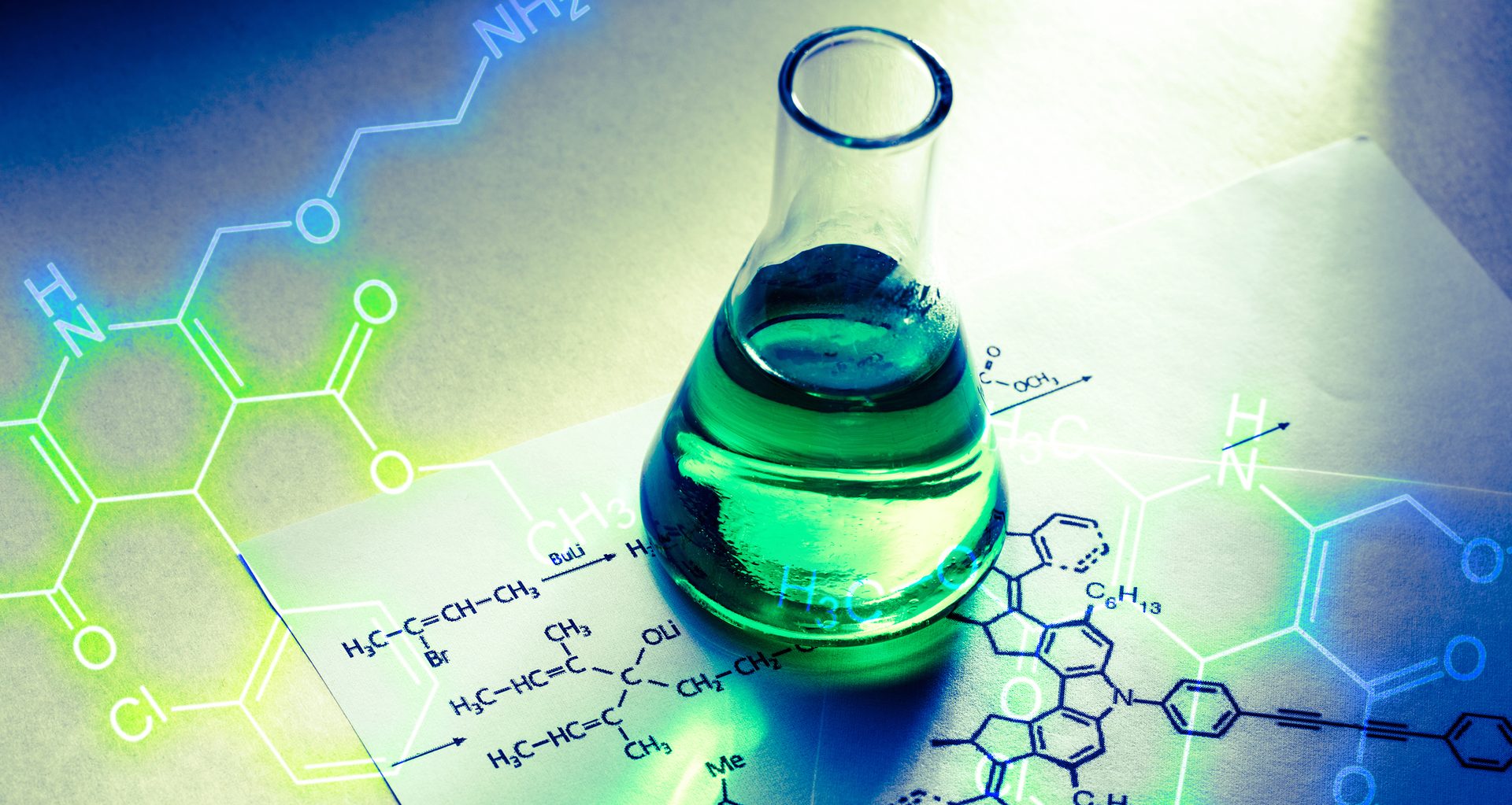 Chemical tube with reaction formula in light