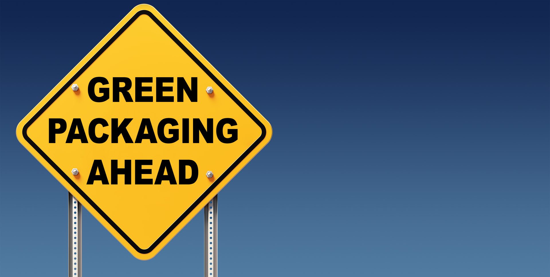 Street sign on gradient blue background: Green Packaging Ahead