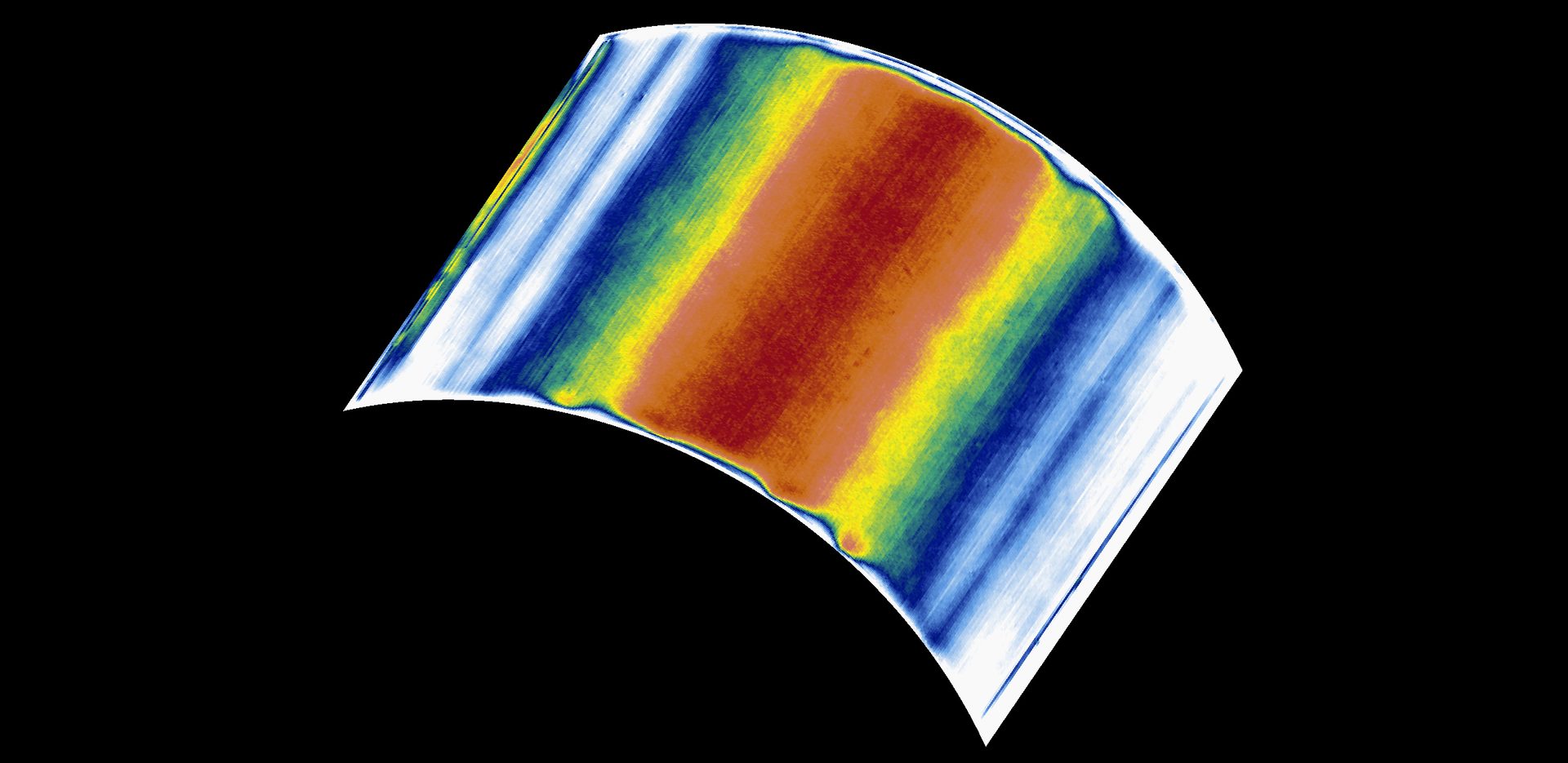 Fan-shaped heatmap, blue to red gradient, on black.
