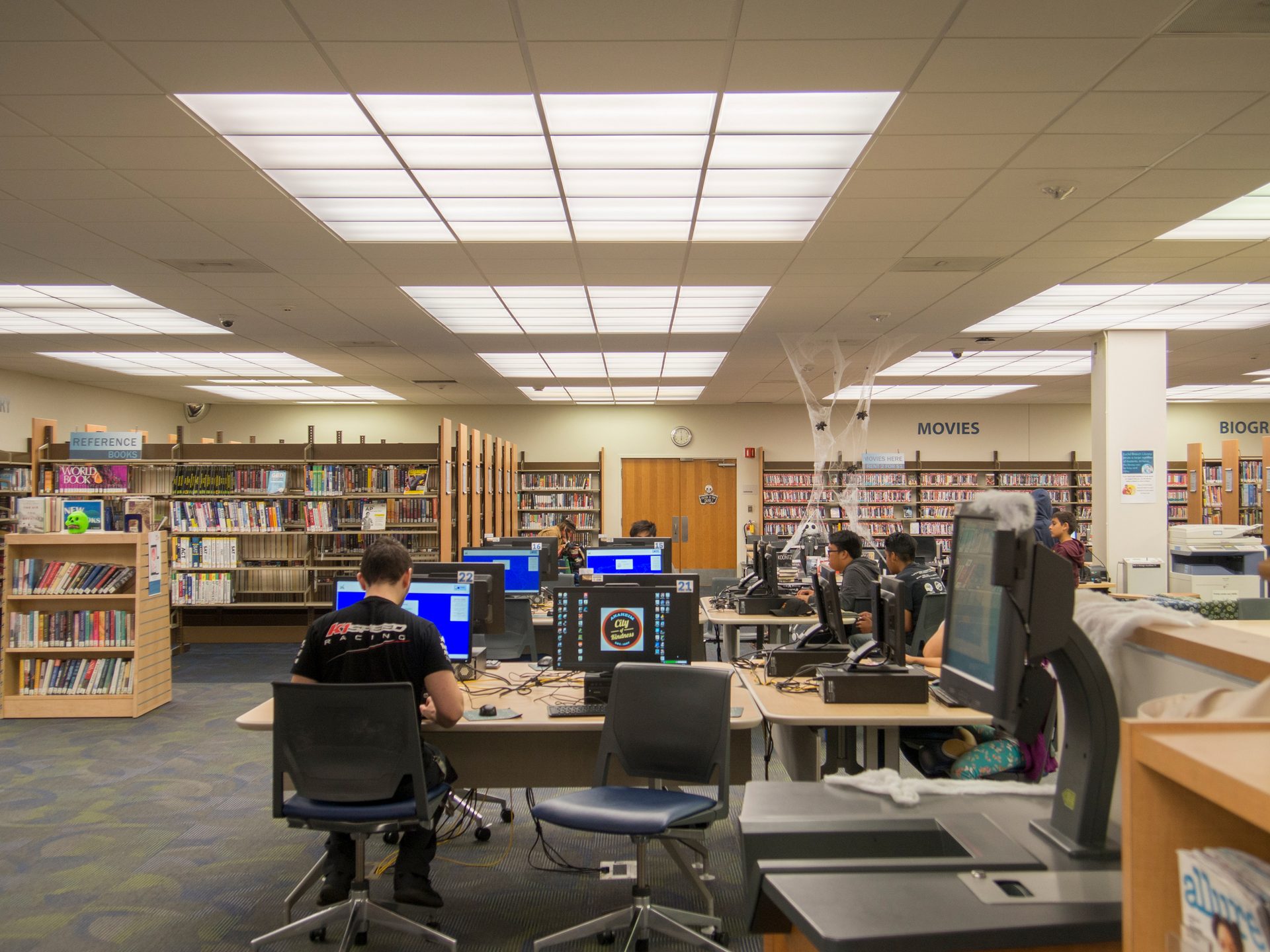 The Anaheim Public Library’s Sunkist branch updated its 1976 luminous ceiling by putting LED tubes in the original fluorescent fixtures and replacing the old, yellowed lenses with new, non-yellowing, thermoformed translucent panels.