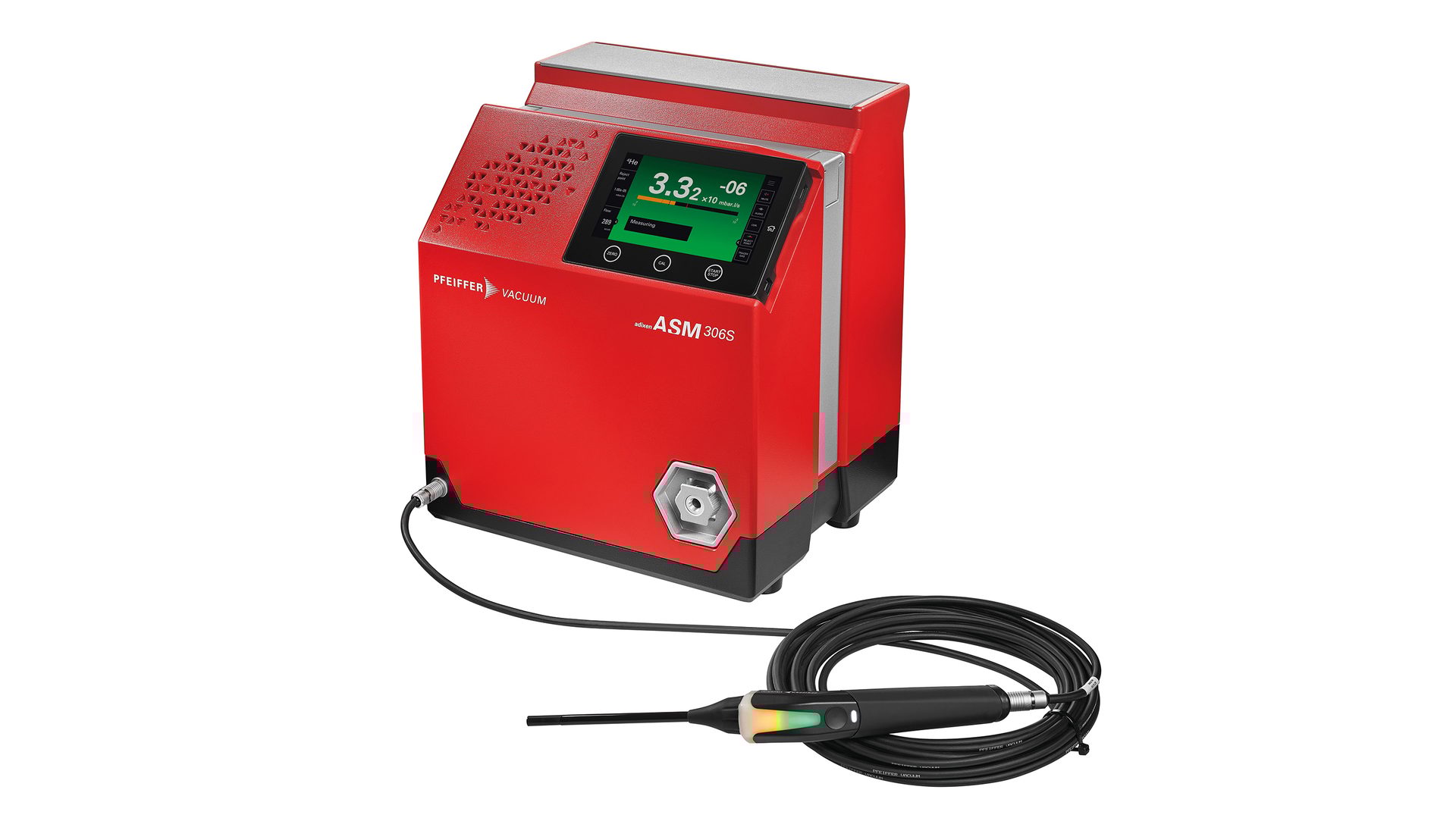 Sniffer leak detector that can detect helium or hydrogen.