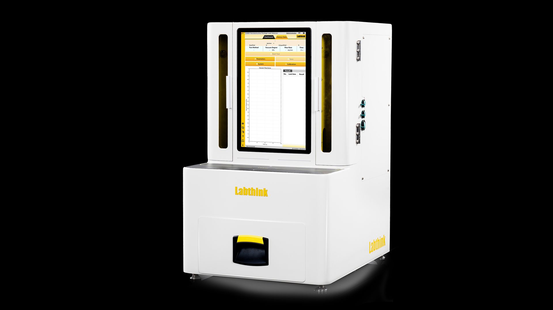 Labthink’s brand new automated vial batch leak tester. Leaking vials are automatically segregated for further inspection.