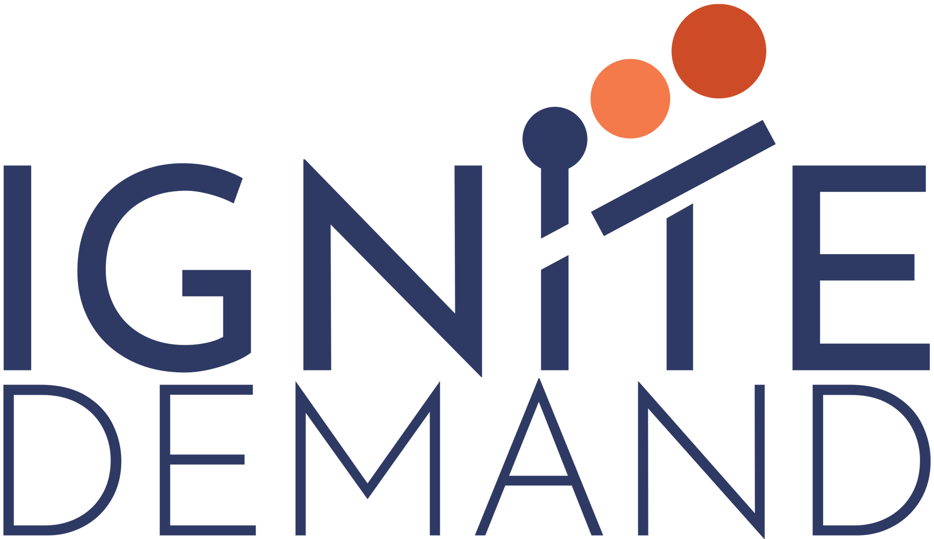 "IGNITE DEMAND" logo. Stylized 'i' in IGNITE with an abstract, flame-like graphic of ascending circles.