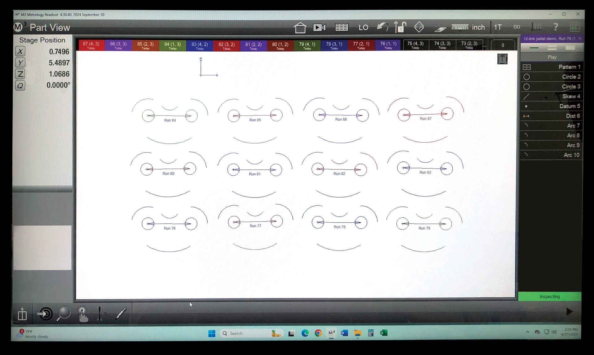 Screen view of the stamped rocker parts sampling set up in a palletized grid format. 
