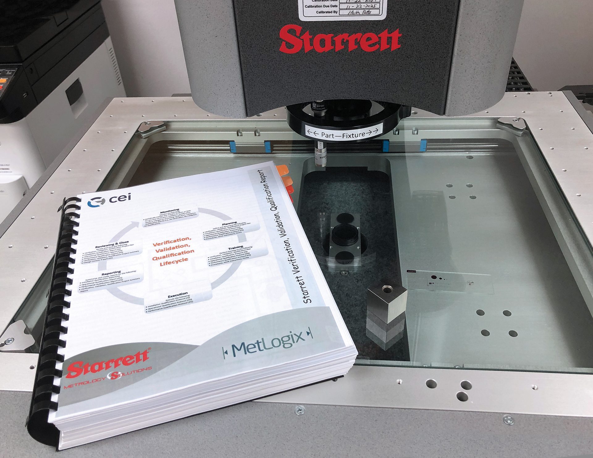 CEI created a Verification, Validation and Qualification (VVQ) plan, which its Quality team executed and performed the installation, operational, and performance qualifications, producing a summary. This demonstrated that when the Starrett Vision Systems are operated as intended under normal operating conditions, they yield accurate results within stated requirements per ISO 9001:2015, ISO 13485:2016, AS 9100D, and IATF 16949:2016 standards.