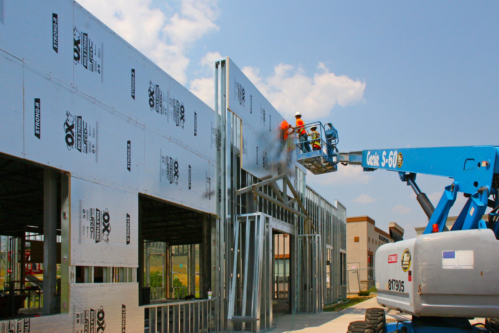 building construction with crane