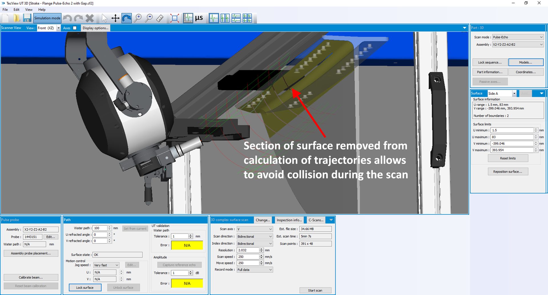 Display of the inspection area after removal of the scanning positions responsible for mechanical interference illustrated in Fig. 10.