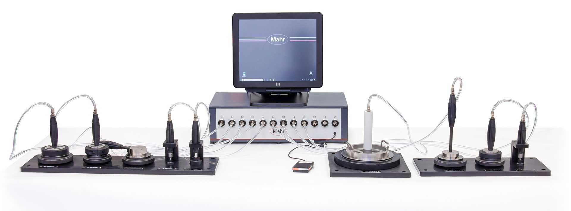 A Mahr multi-channel measurement system with a display, control unit, and several precision probes.