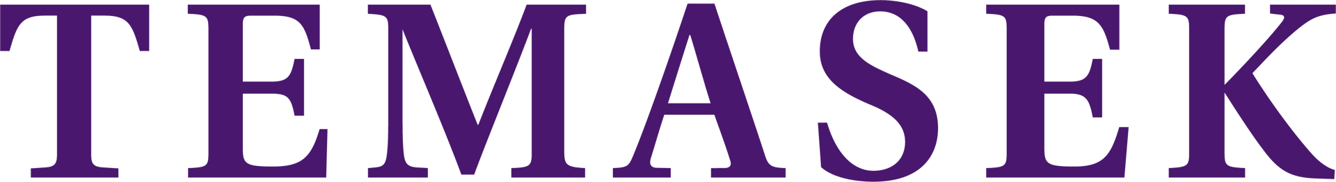The word "TEMASEK" in purple uppercase letters on a dark green background.