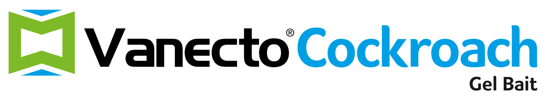 Logo for Vanecto Cockroach Gel Bait, featuring a green and blue geometric emblem.