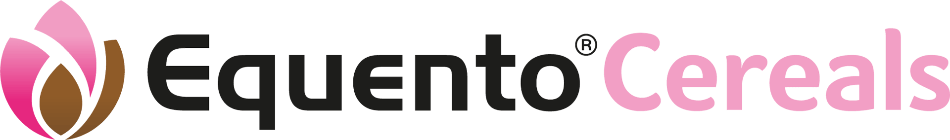 Equento Cereals logo with a pink and brown leaf-like graphic.