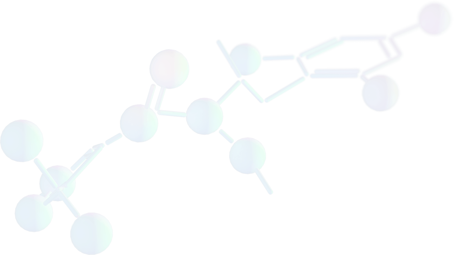3D render of a molecule with blue, green, and purple spheres and bonds on a dark green background.