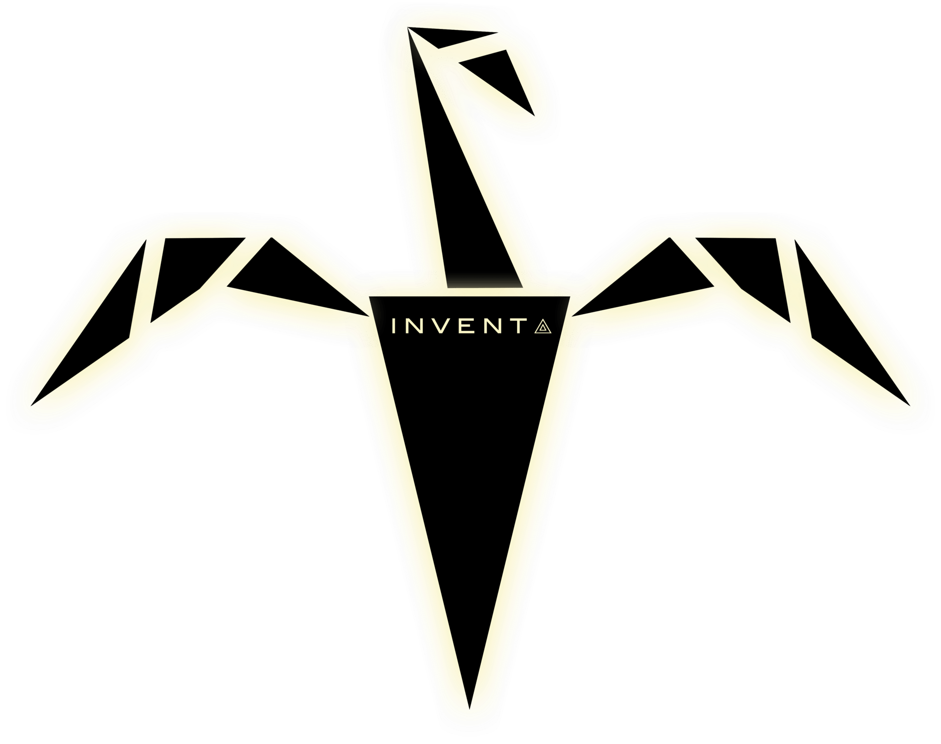 Black geometric bird logo with 'INVENTA' text, outlined by a soft glow.