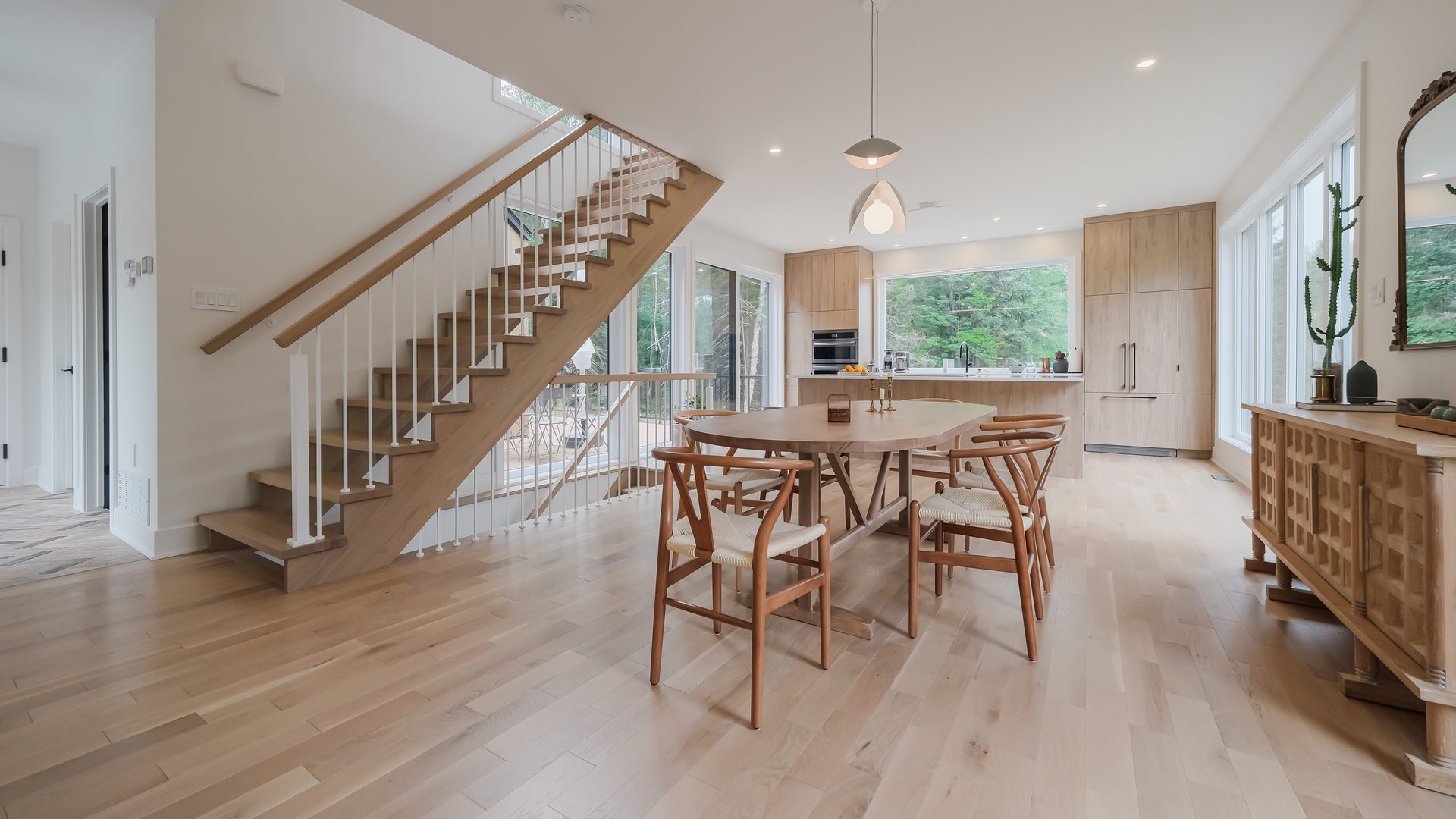 Interior design, Wood stain, Furniture, Property, Table, Building, Window, Flooring, Floor