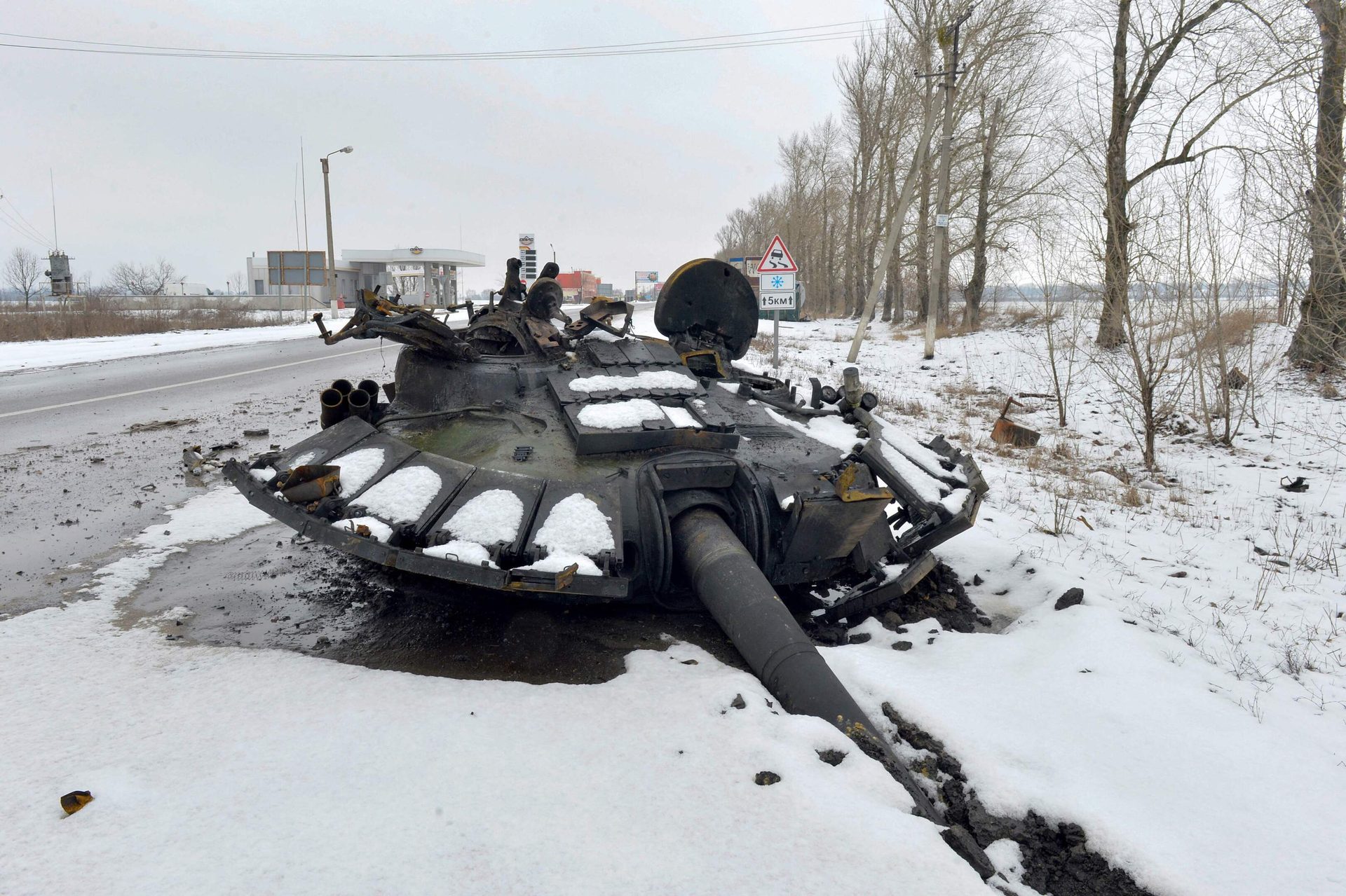 Self-propelled artillery, Automotive tire, Motor vehicle, Snow, Sky, Tank, Plant, Tree