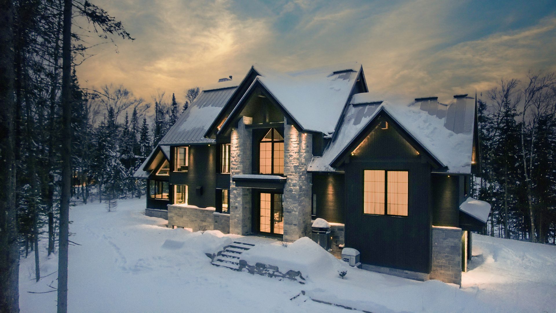 Residential area, Cloud, Sky, Snow, Building, Window, Tree, House, Cottage, Freezing