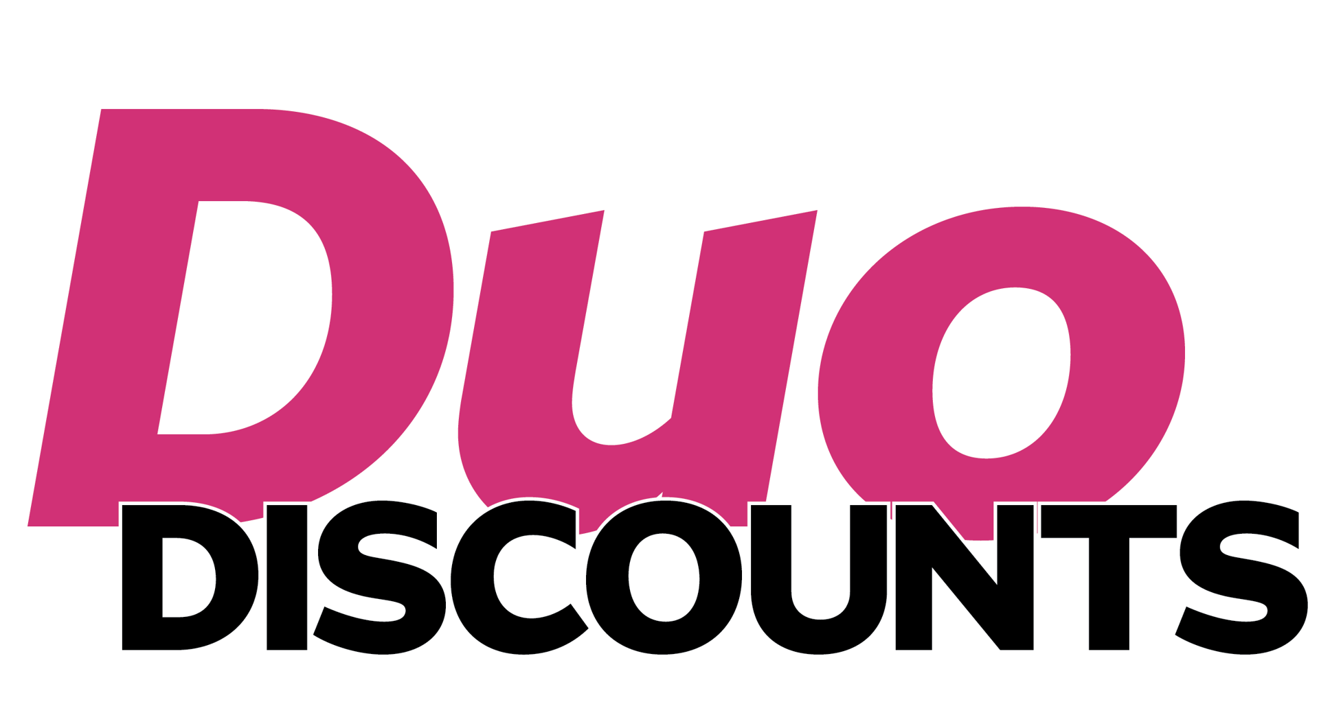 Duo Discounts logo featuring the word "Duo" in large pink letters and "DISCOUNTS" below in black.