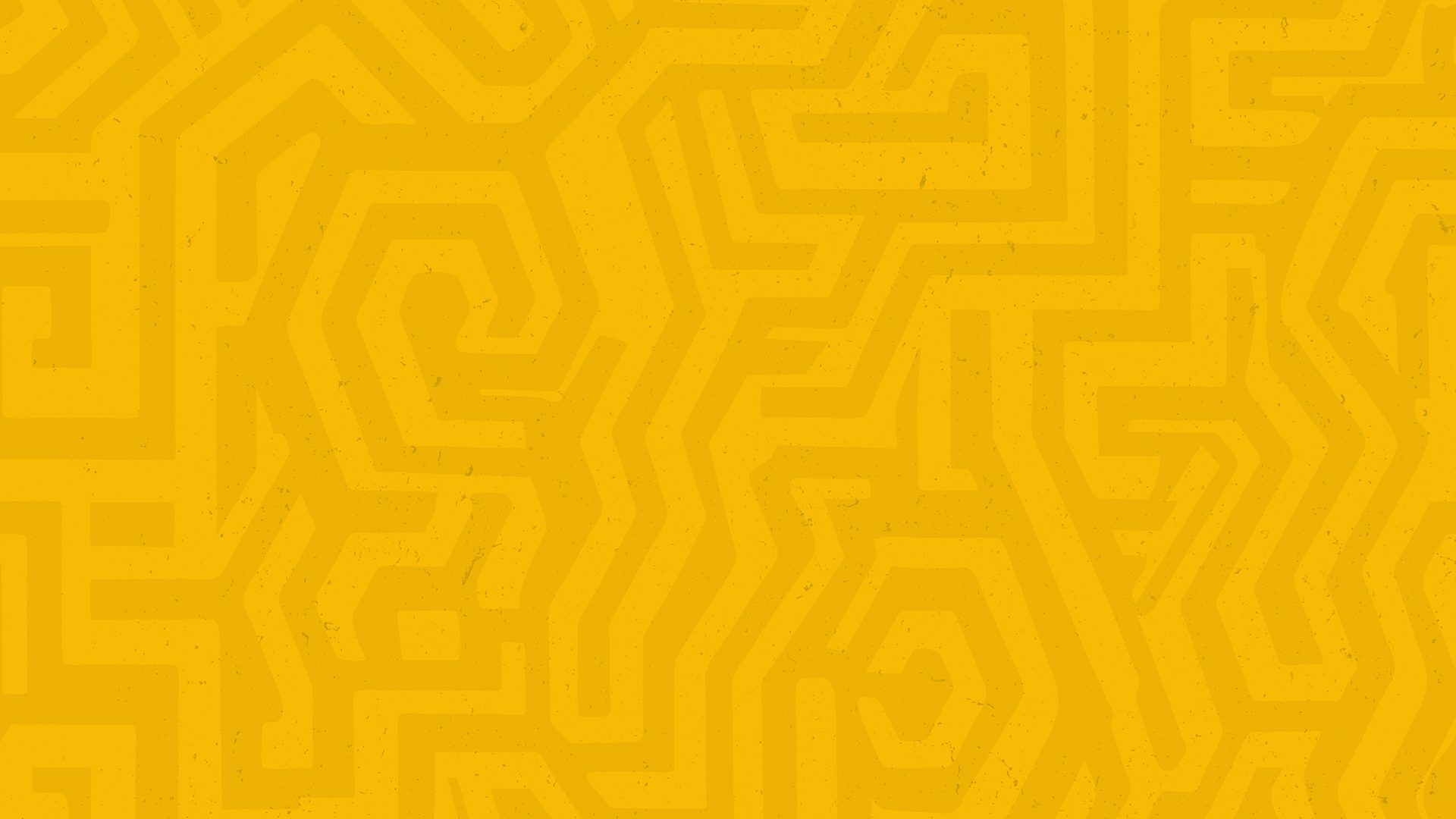 A vibrant yellow background with a subtle, lighter yellow abstract geometric maze pattern and a textured finish.