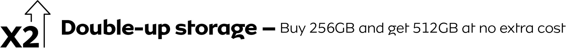 Get double the storage, buying 256GB and receiving 512GB at no additional cost, indicated by 'x2' and an arrow.